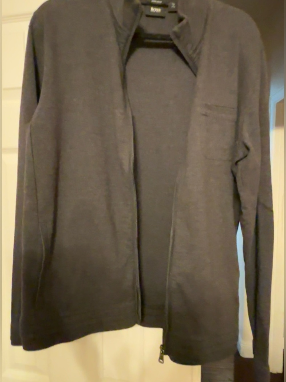HUGO BOSS Men's Black Full-Zip Sweater Large